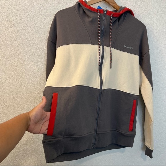 NWT Columbia Zip Up Gray Cream Red Hoodie with Logo- Size XL - Picture 10 of 16